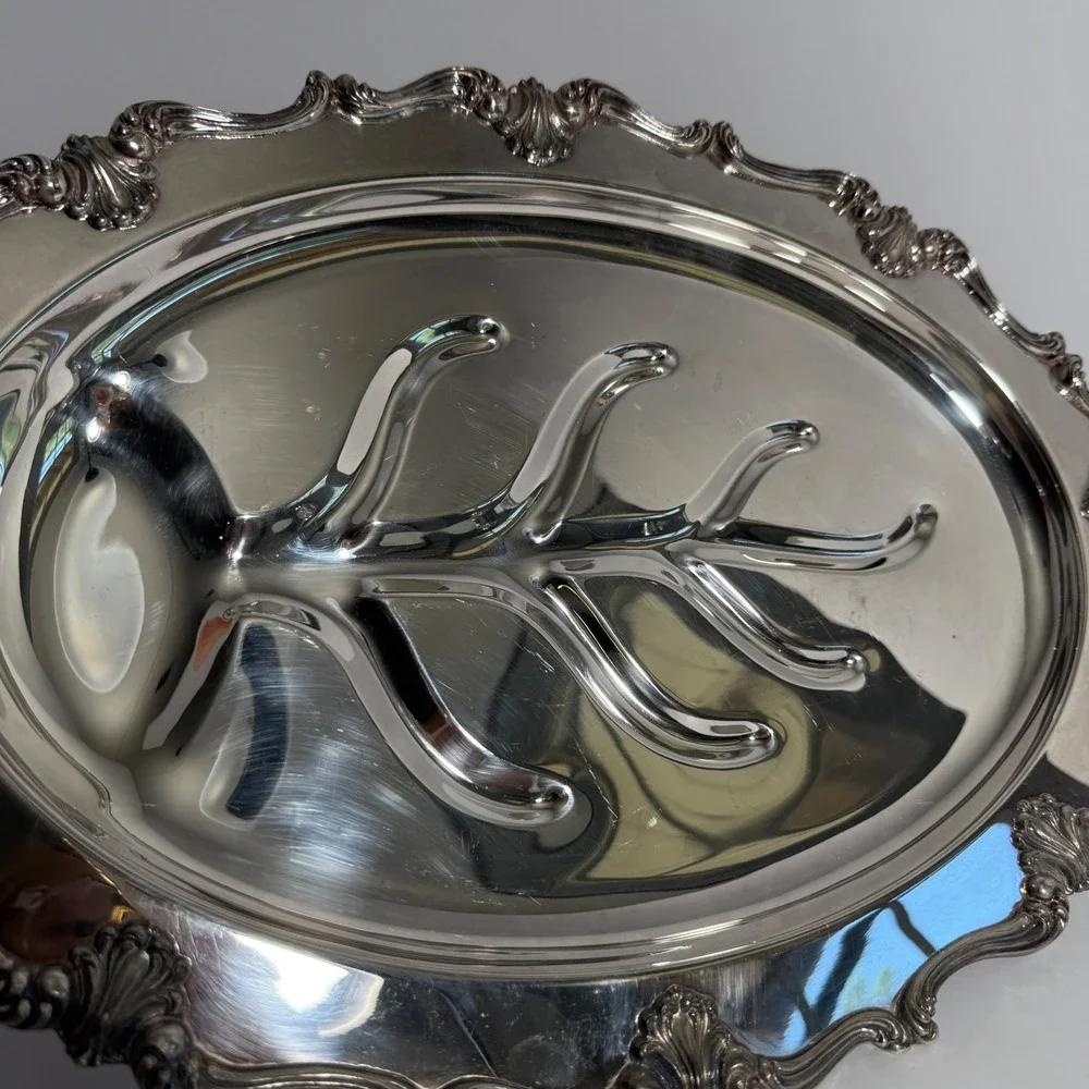 W & S Blackinton Silver Plate Tree and Well Meat Platter Footed Serving Tray 206